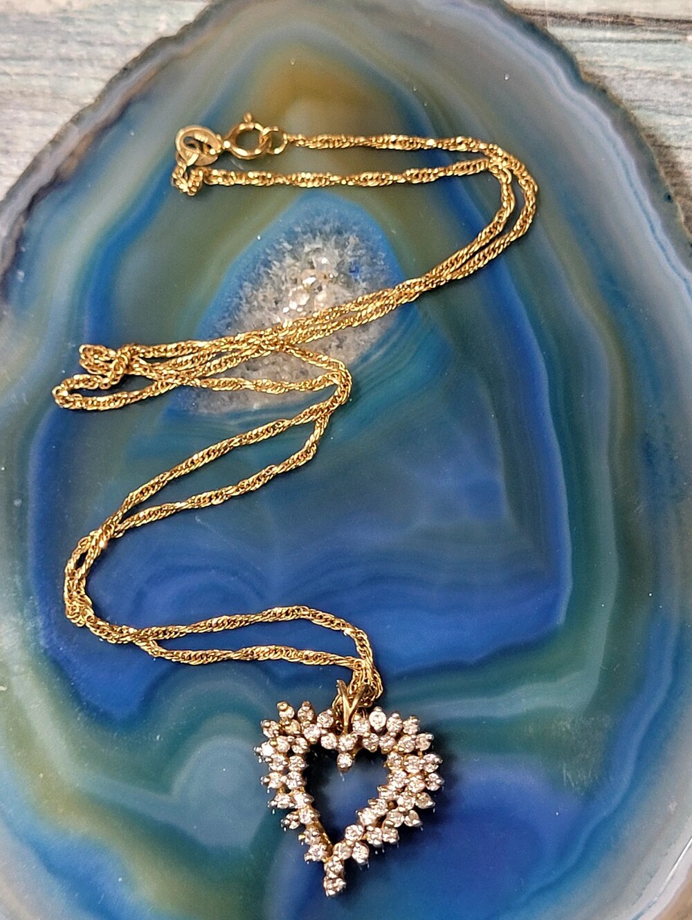 10k Gold Heart Pendant and 14k chain Necklace with Diamonds Accents